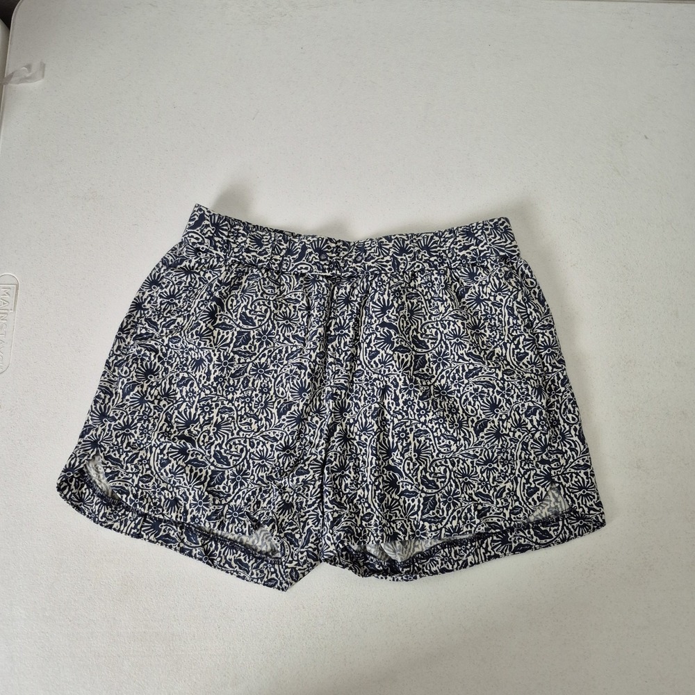 Madewell Shorts Womens XS Navy Blue Flower Elastic Waist Pockets Pull On Beachy